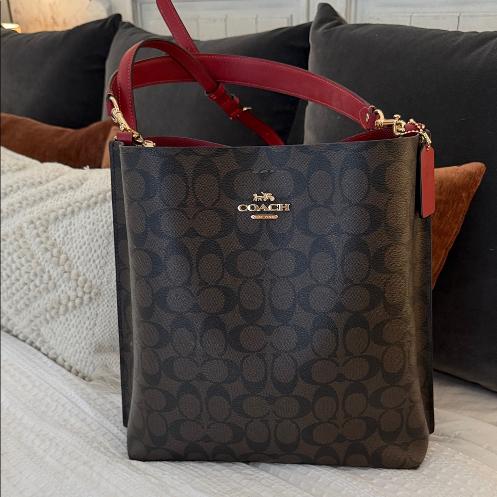 Coach Dark Brown And Red Shoulder Bag